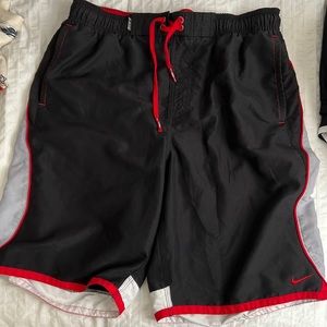 Black white and red Nike athletic shorts